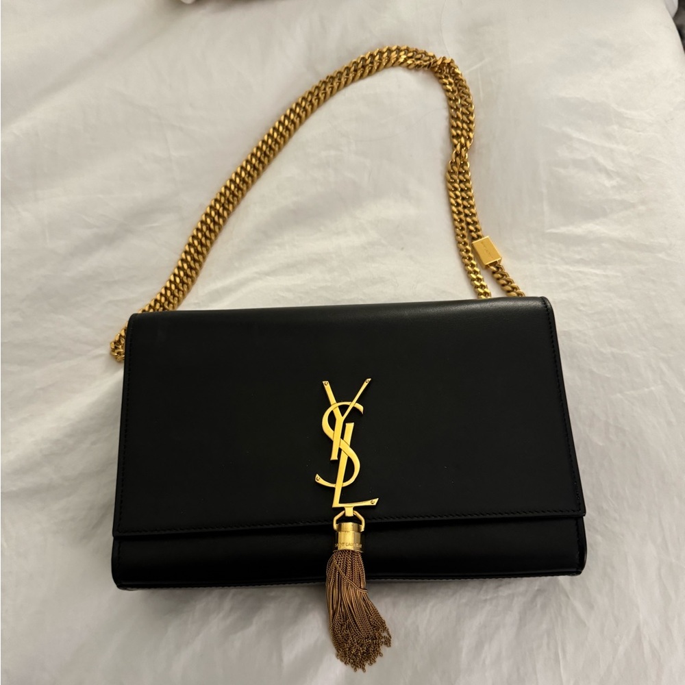YSL Medium Kate black leather bag with gold details
